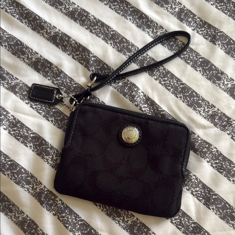 Coach Signature C Black Canvas Wallet Card Wristlet Clutch